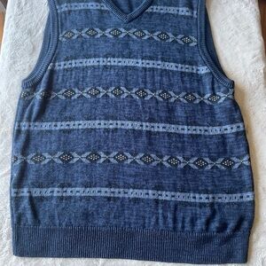 Chaps Navy Patterned V-Neck Sweater Vest size large
